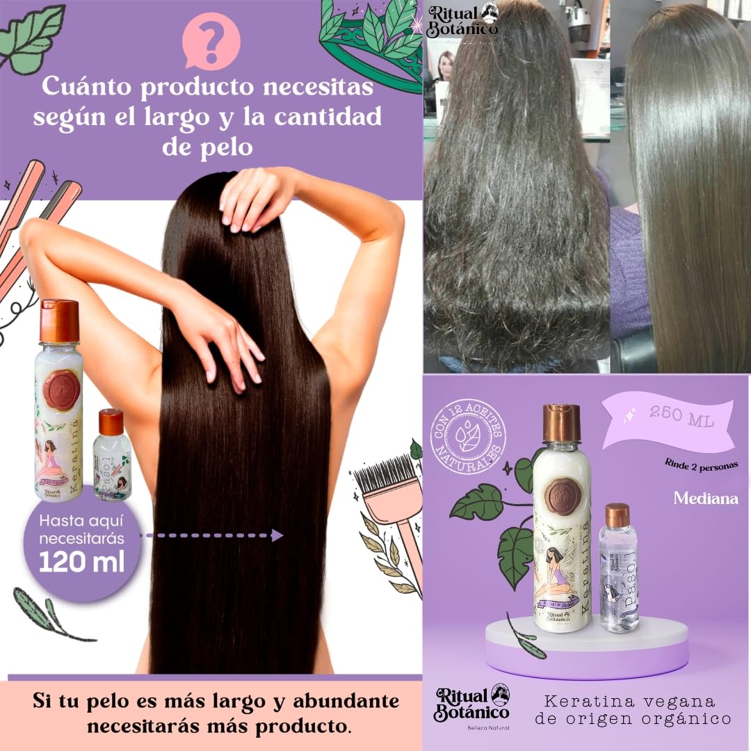 Botanical Origin Organic Keratin 250ml – 12 Natural Oils, Vegan Smoothing Includes Brush & 2 Bio Serums