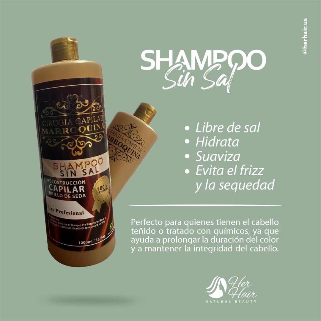 Generic Marroquina Sulfate-Free Shampoo – 33.8 oz | Cleansing & Hair Reconstructor | Shine & Smoothness | Professional Use | 100% Original | Chocolate