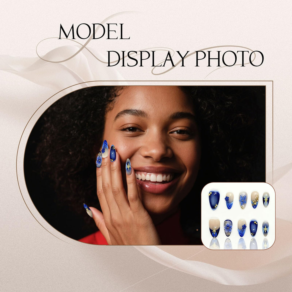 Generic Reusable Press-On Nails – Short Almond, Green Gradient with 3D Florals | Holiday Party Manicure