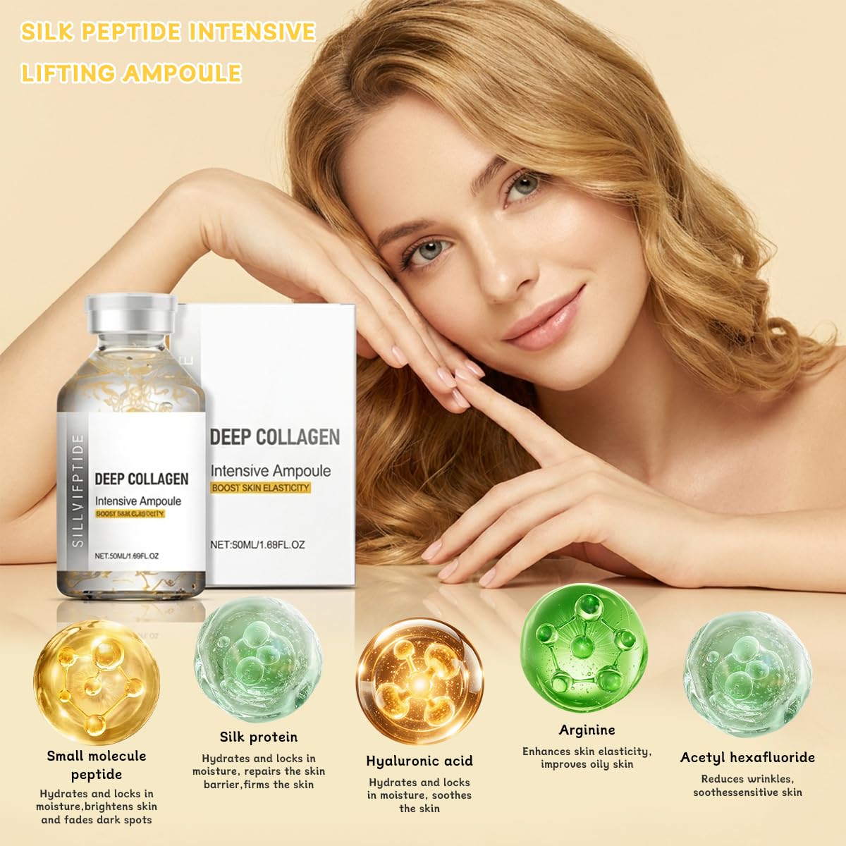 Silk Peptide Intensive Lifting Ampoule – Deep Collagen Silk Serum, Hydration & Elasticity, 2×50ml