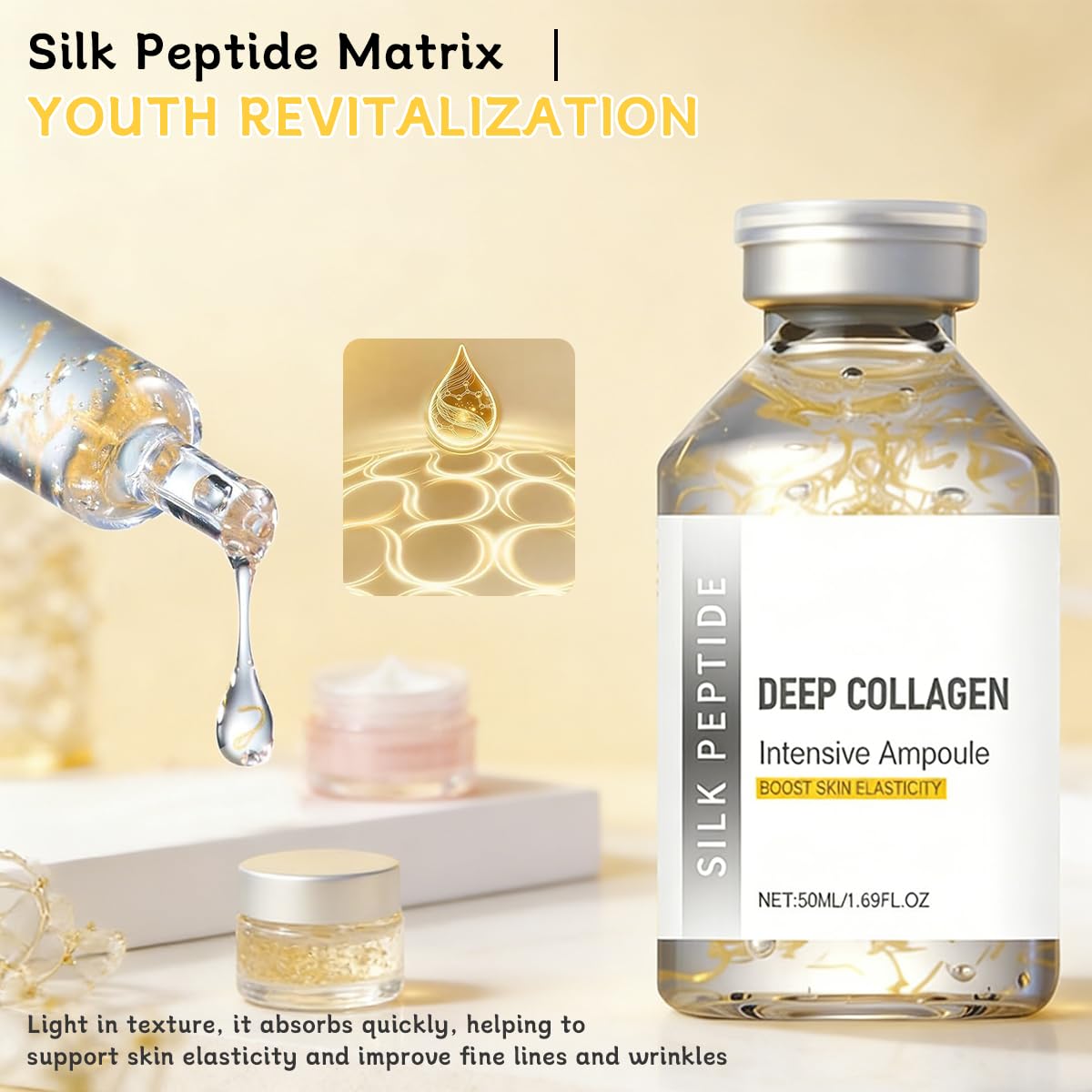 Silk Peptide Intensive Lifting Ampoule – Deep Collagen Silk Serum, Hydration & Elasticity, 2×50ml