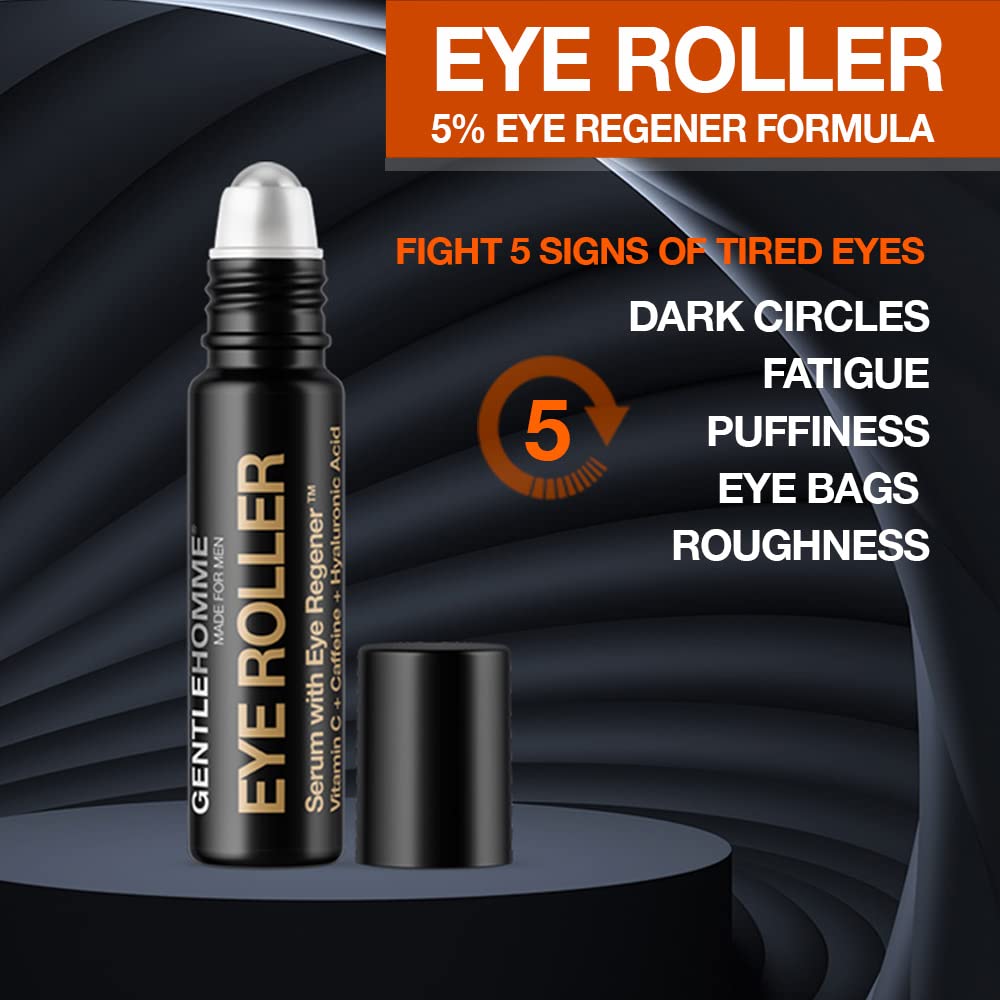 Gentlehomme Hyaluronic Acid & Caffeine Eye Roller Serum for Men – 2-Pack, Made in USA