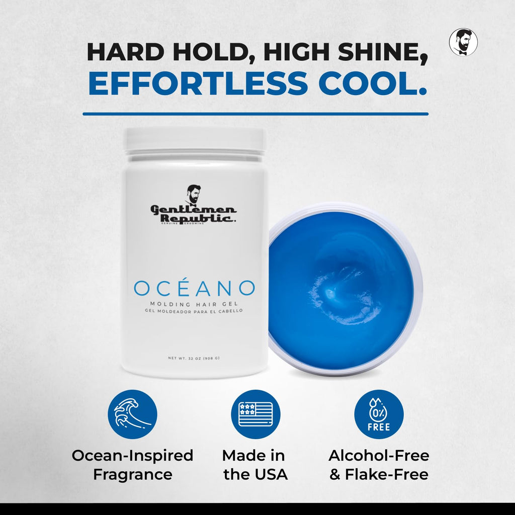 Gentlemen Republic Oceano Hair Gel 64oz – Strong Hold, High Shine, Alcohol-Free