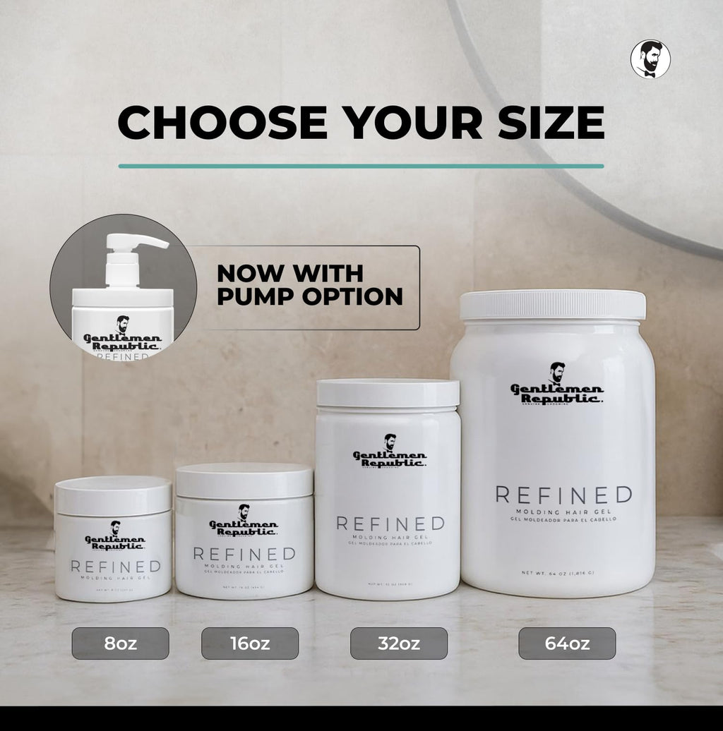 Gentlemen Republic 64oz Refined Hair Gel – 24h Shine, Strong Hold, Alcohol-Free