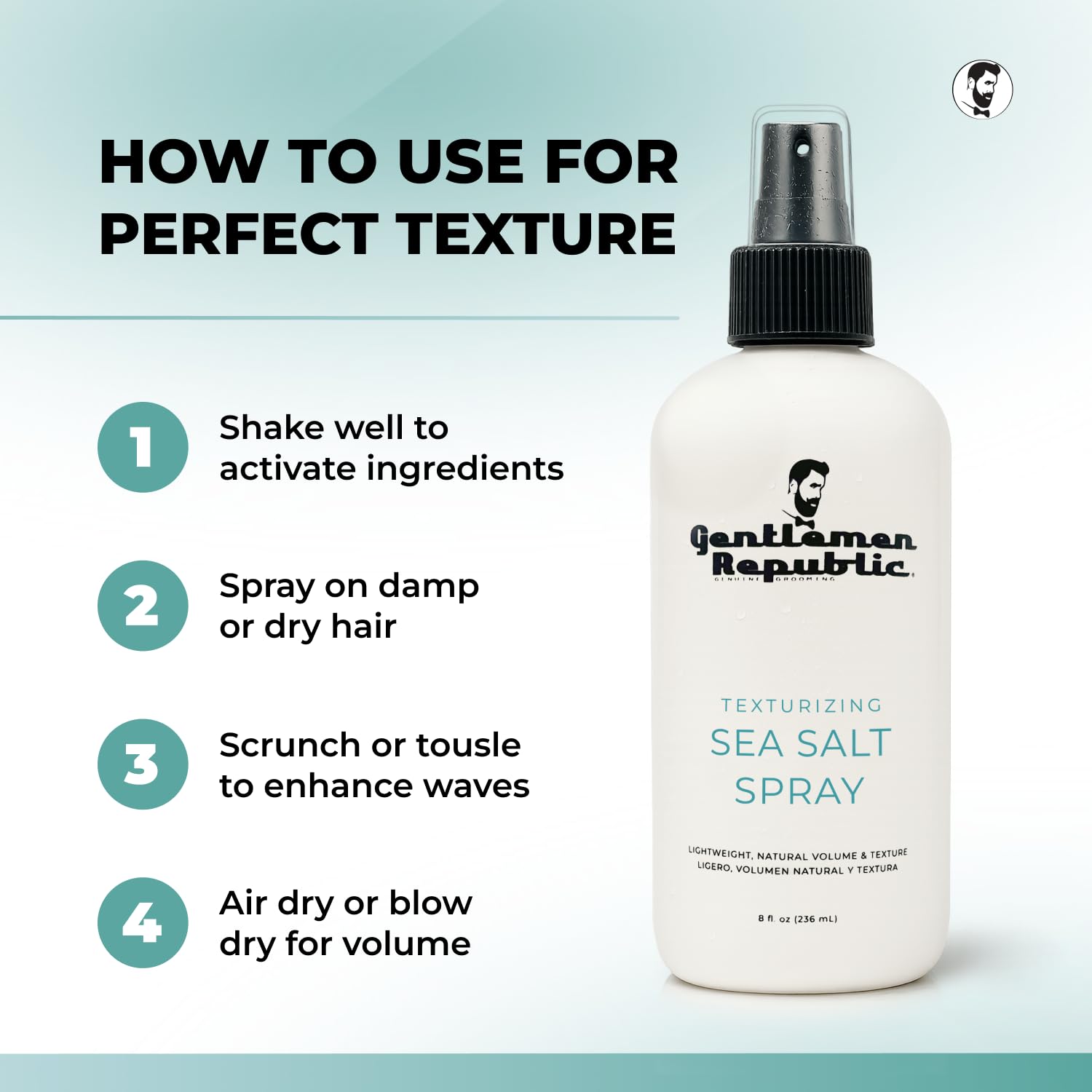 Gentlemen Republic Sea Salt Spray – Hair Texturizing Mist with Dead Sea Salt, Kelp & Vitamin E (8 oz)