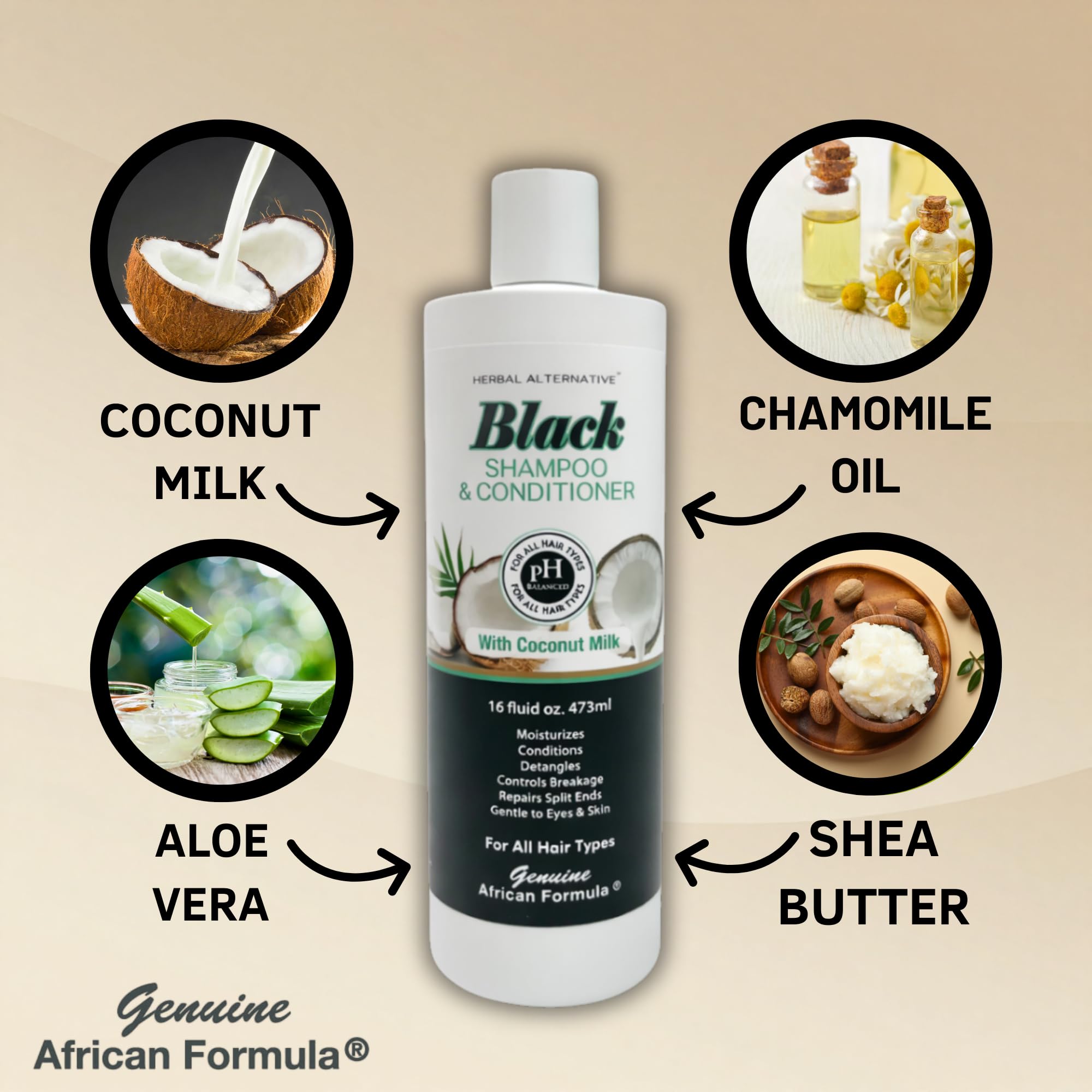 Genuine African Formula Black Shampoo & Conditioner with Coconut Milk | 16oz 2-in-1 Moisturizing Hair Care