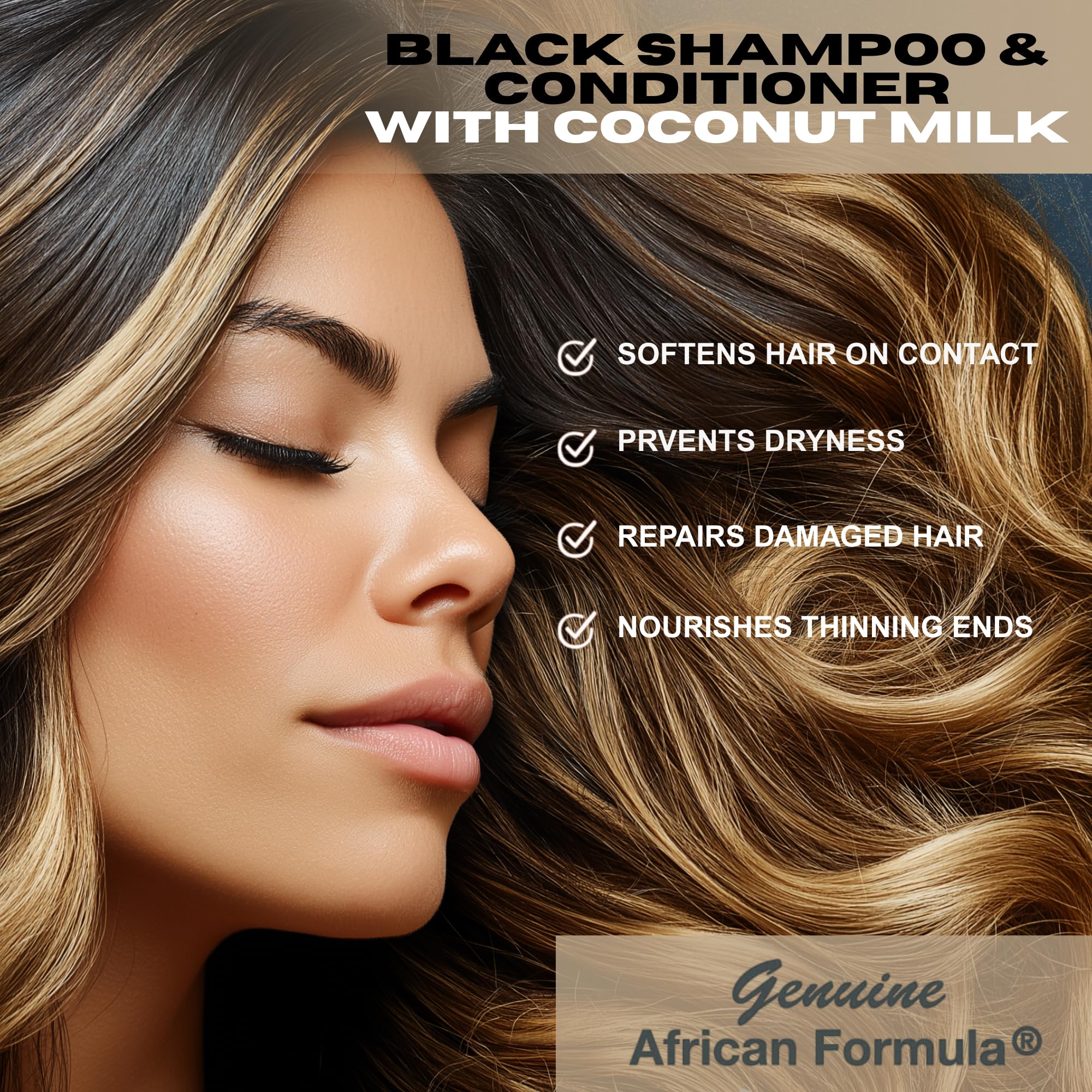 Genuine African Formula Black Shampoo & Conditioner with Coconut Milk | 16oz 2-in-1 Moisturizing Hair Care