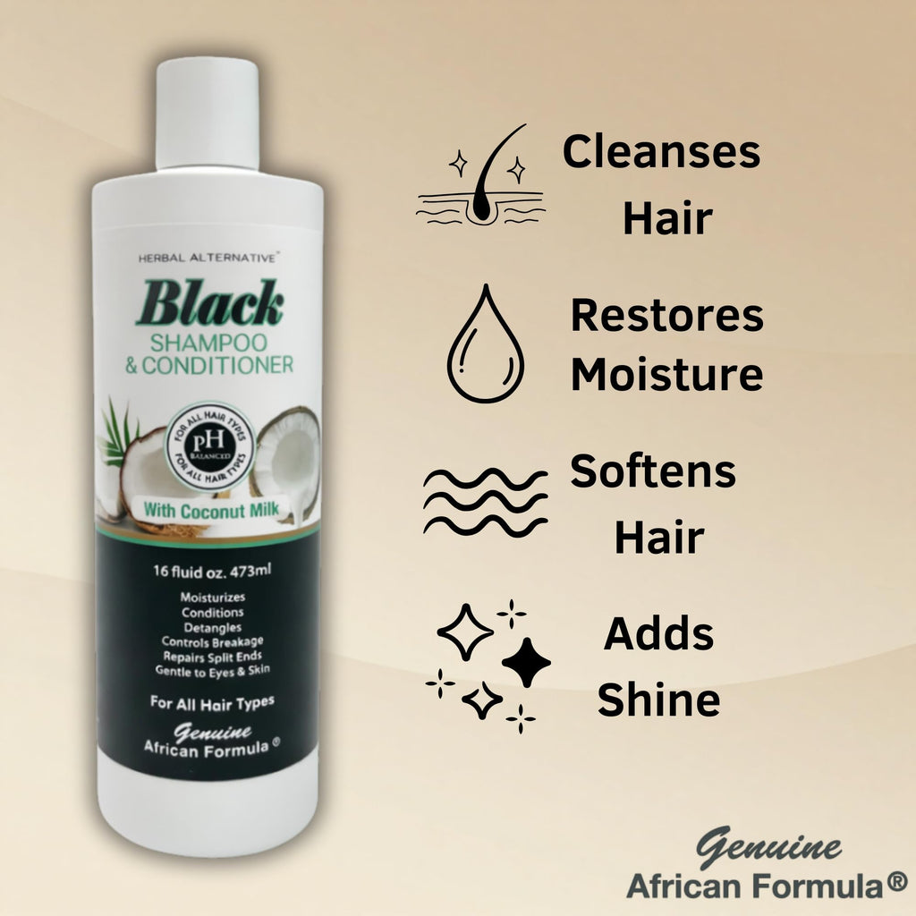 Genuine African Formula Black Shampoo & Conditioner with Coconut Milk | 16oz 2-in-1 Moisturizing Hair Care