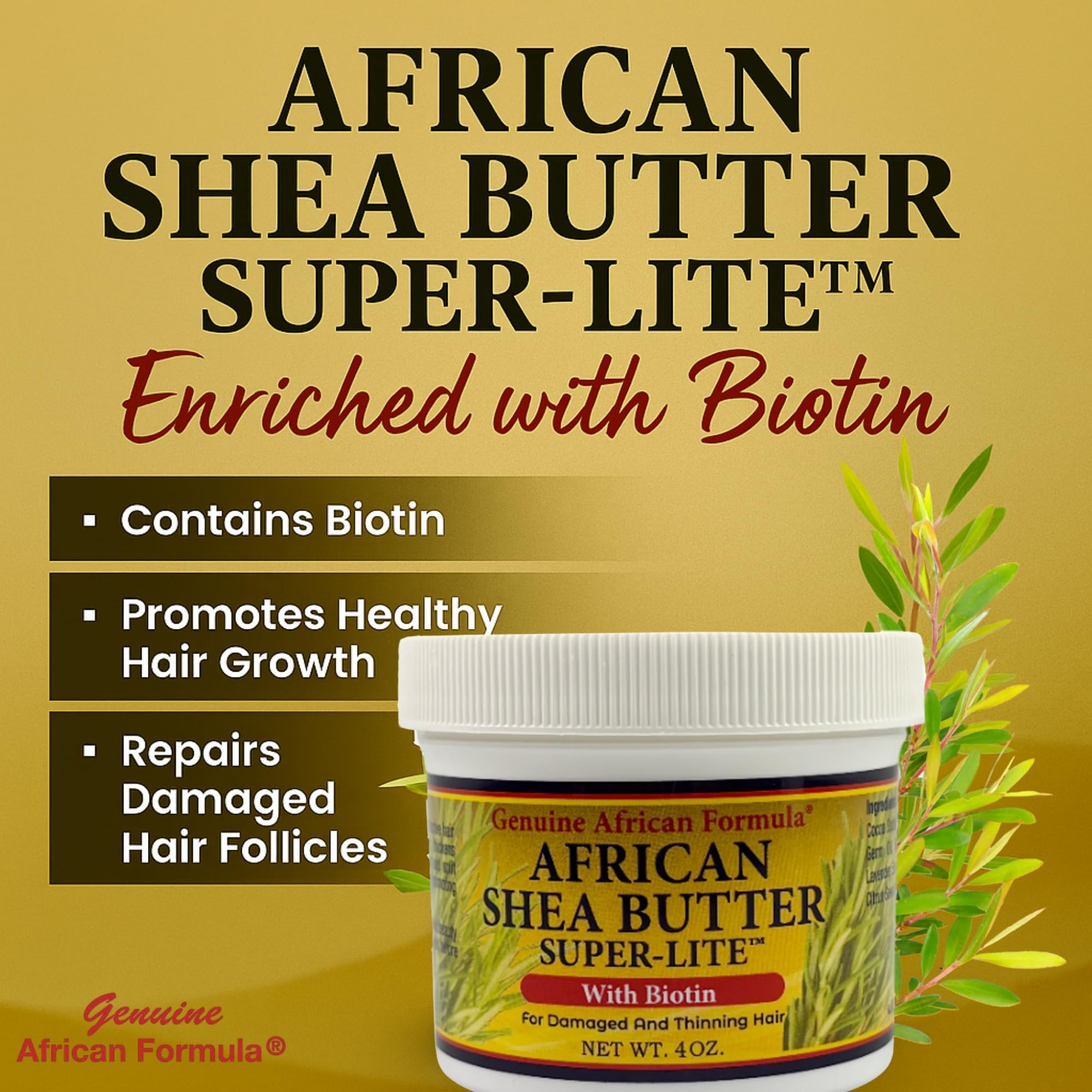 Genuine African Formula Shea Butter Super-Lite Hair Grease – 4oz (118 ml) | Moisturizing & Conditioning