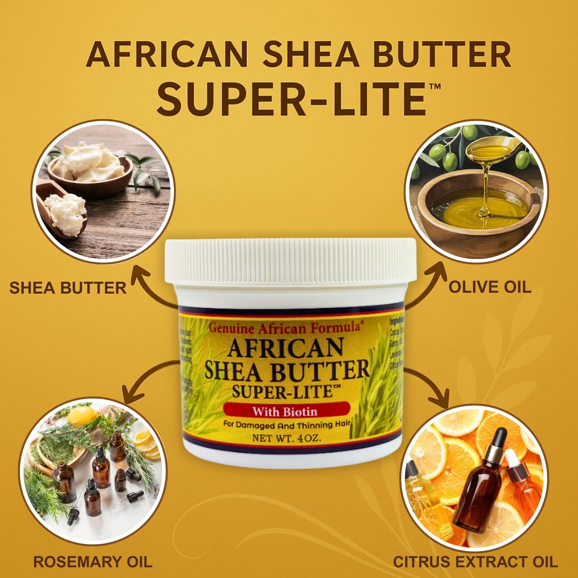 Genuine African Formula Shea Butter Super-Lite Hair Grease – 4oz (118 ml) | Moisturizing & Conditioning