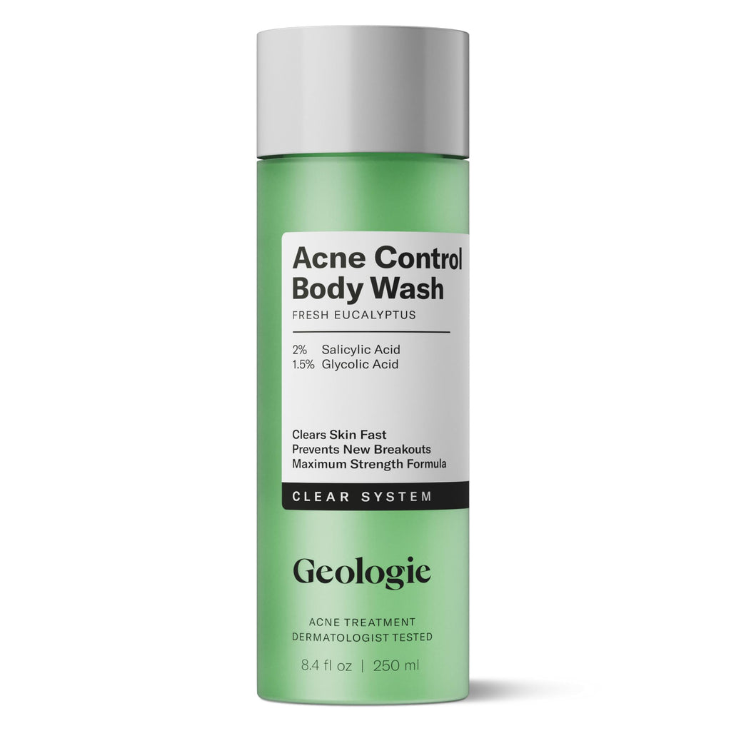 Geologie Acne Control Body Wash – Fresh Eucalyptus, 2% Salicylic + 1.5% Glycolic, 8.4 oz (No Benzoyl Peroxide)
