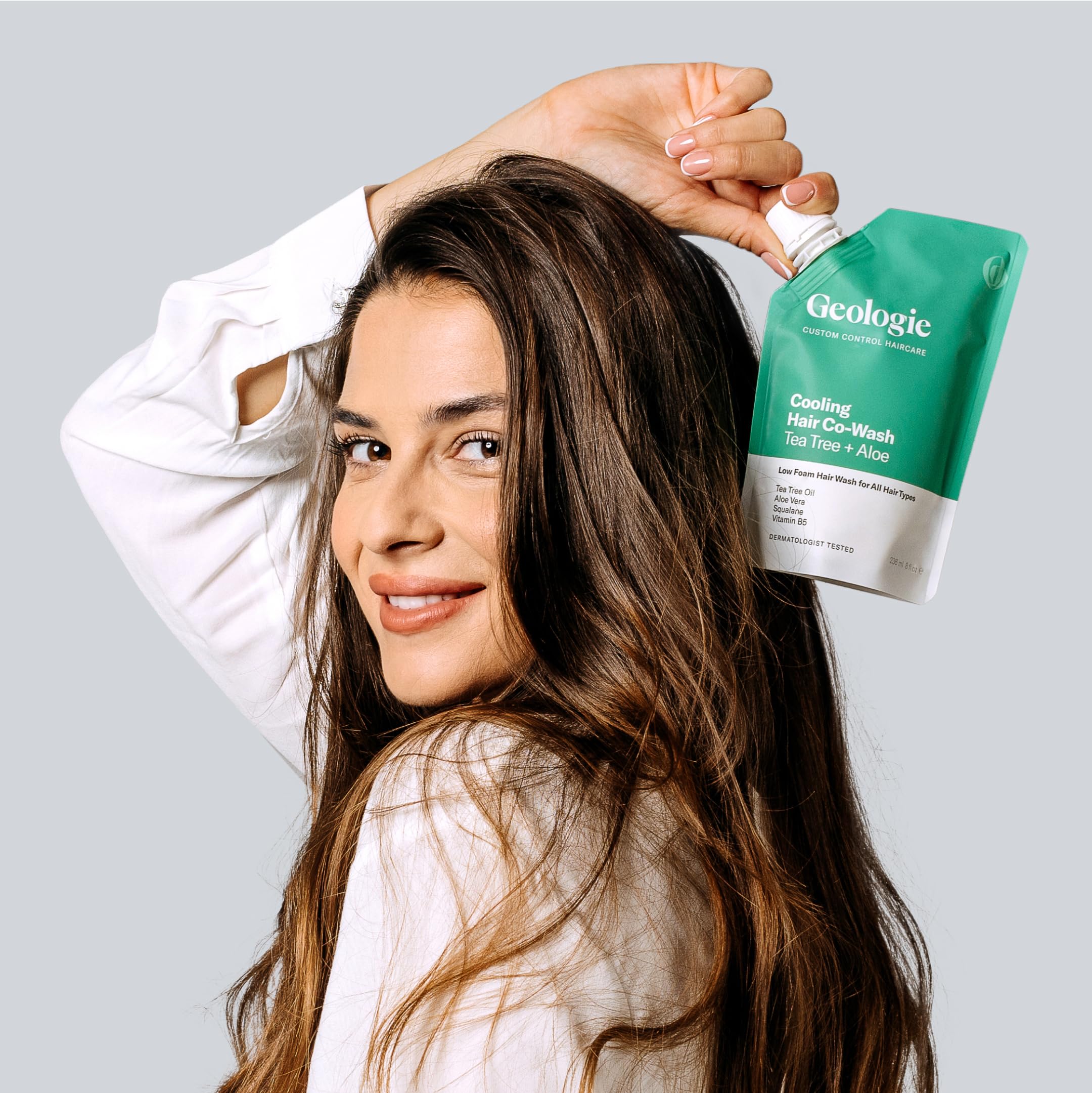 Geologie Cooling Hair Co-Wash – 4-in-1 Cleanser, Conditioner, Mask & Serum | Tea Tree, Aloe Vera, Squalane & Vitamin B5 | Eco-Friendly Pouch