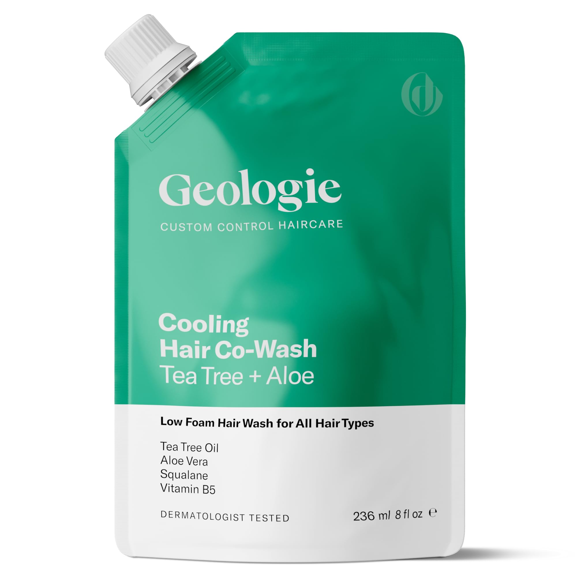 Geologie Cooling Hair Co-Wash – 4-in-1 Cleanser, Conditioner, Mask & Serum | Tea Tree, Aloe Vera, Squalane & Vitamin B5 | Eco-Friendly Pouch