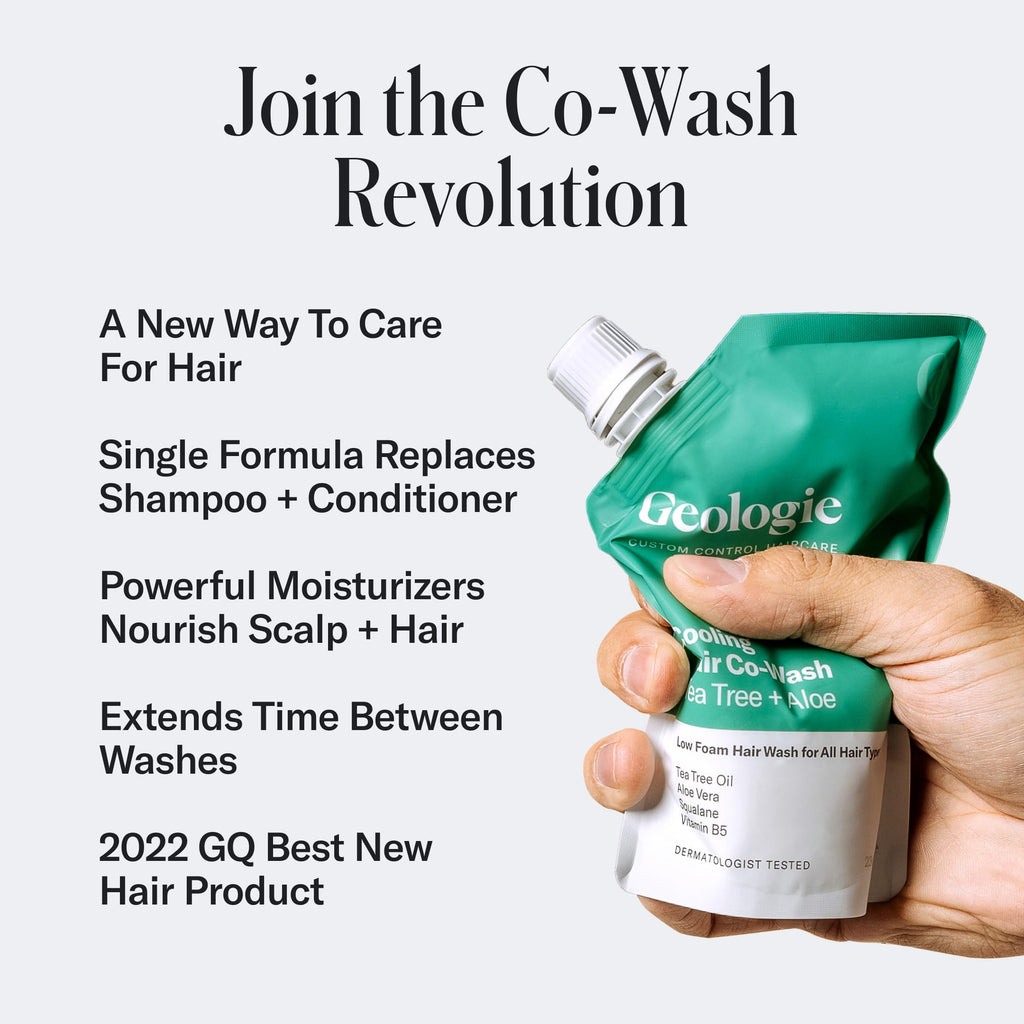 Geologie Cooling Hair Co-Wash – 4-in-1 Cleanser, Conditioner, Mask & Serum | Tea Tree, Aloe Vera, Squalane & Vitamin B5 | Eco-Friendly Pouch