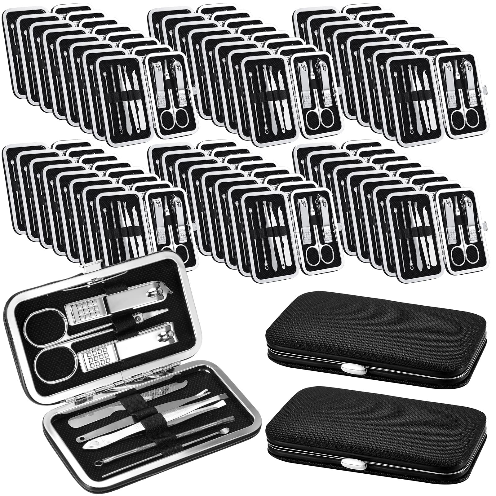 Geosar 50 Set 8-in-1 Travel Manicure Kit – Stainless Steel, Portable Case, Gift for Valentine (Black)