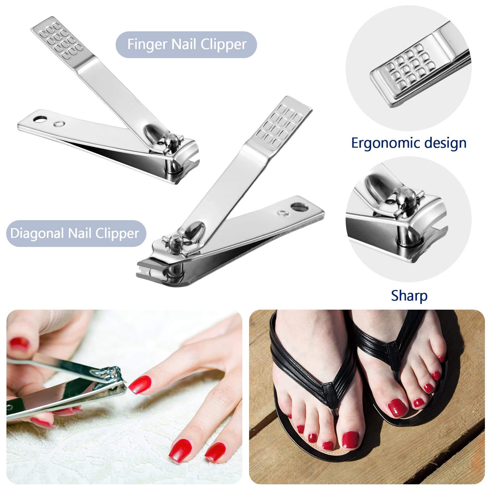 Geosar 50 Set 8-in-1 Travel Manicure Kit – Stainless Steel, Portable Case, Gift for Valentine (Black)