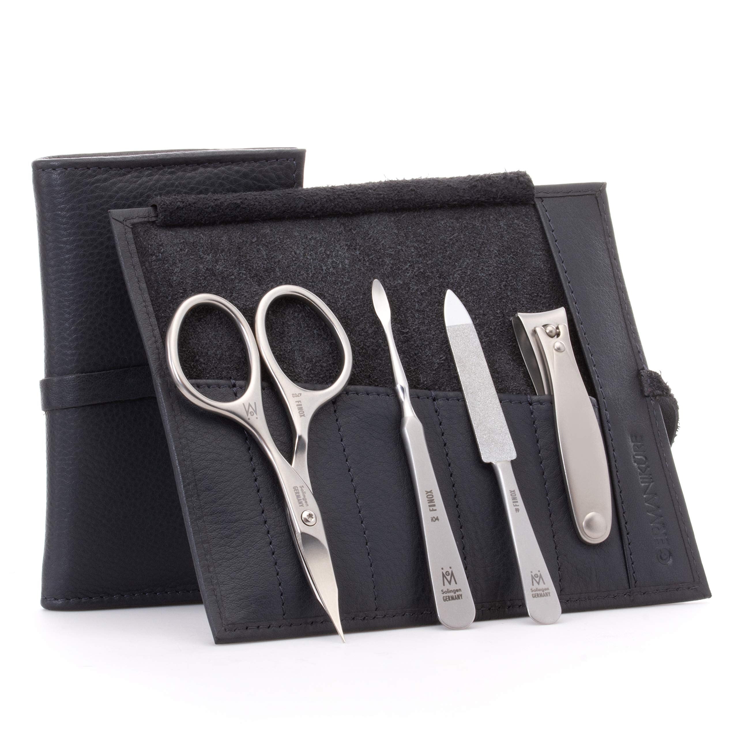 GERMANIKURE 4pc Manicure Set in Black Leather Case – Solingen Germany FINOX Stainless Steel Tools