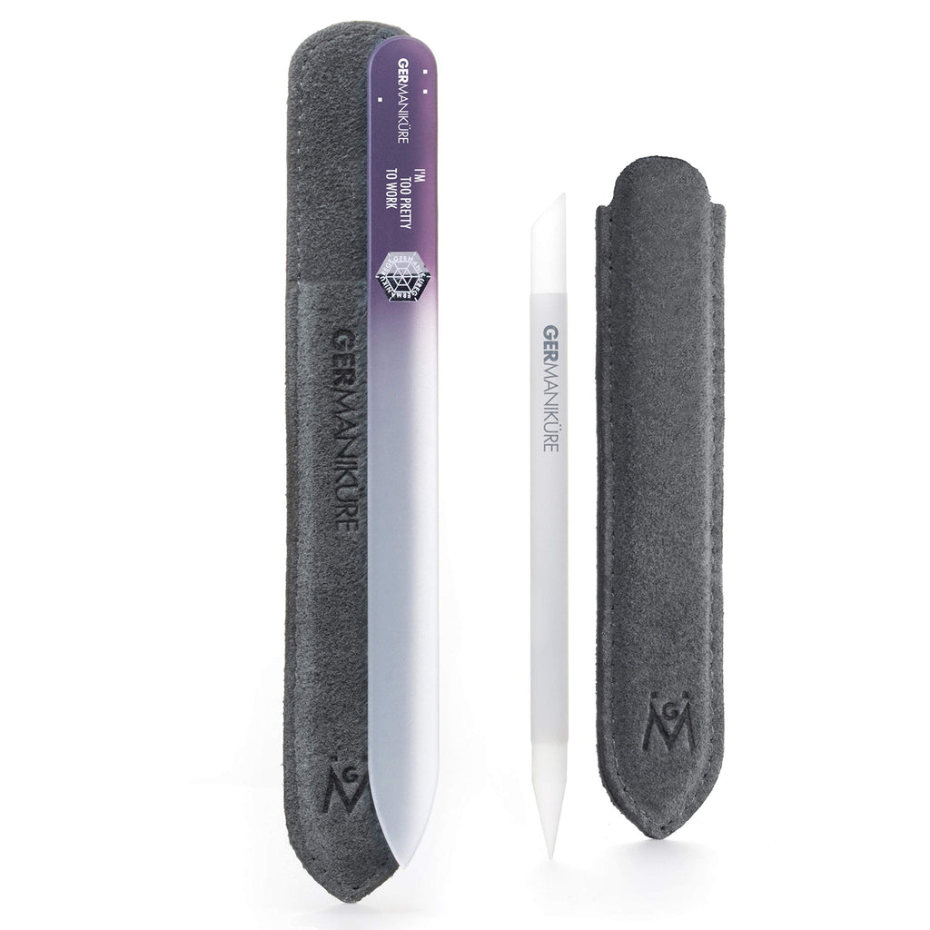 GERMANIKURE 2 Pc Glass Bundle – Crystal Cuticle Stick & I'm Too Pretty to Work Nail File