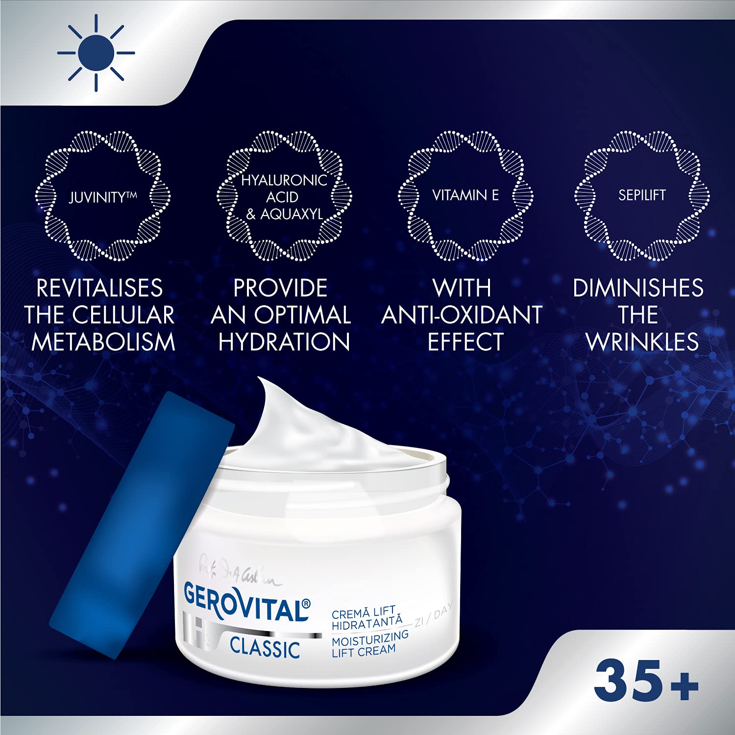 Gerovital Classic Moisturizing Lifting Cream with Hyaluronic Acid & Vitamin E – Deep Hydration & Anti-Aging Support (50 ml)