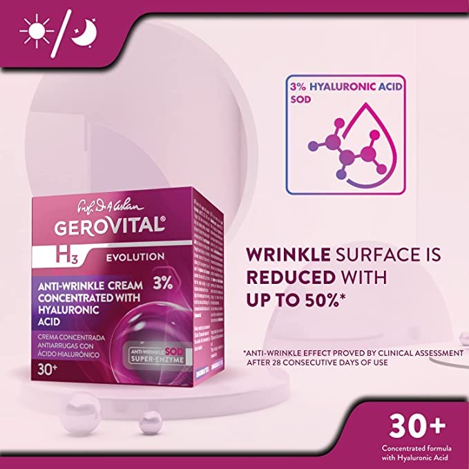 Gerovital Evolution Anti-Wrinkle Cream, 3% Hyaluronic Acid, SOD & GP4G – 50 ml