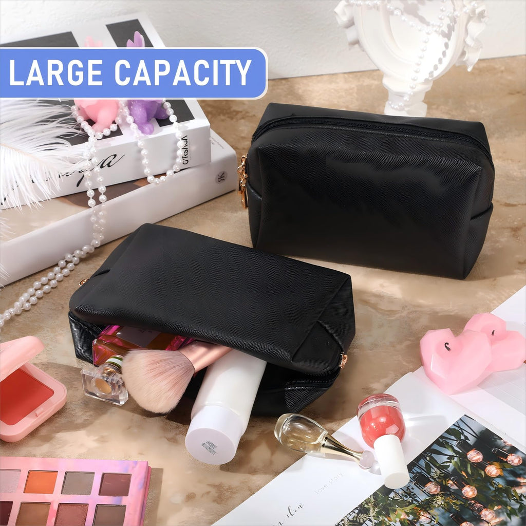 Gerrii 6-Piece Preppy Patch Makeup Bag Set – Waterproof PU Leather Pouches