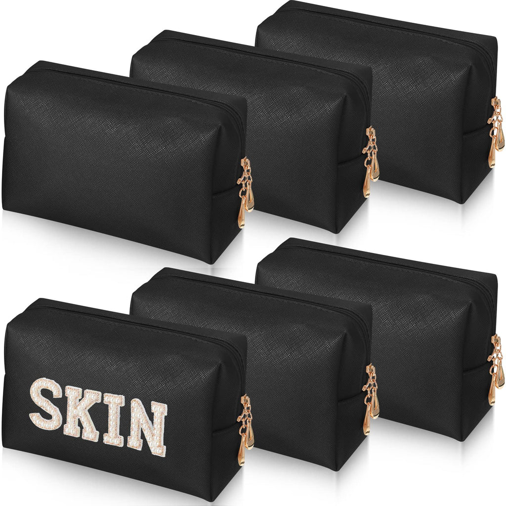 Gerrii 6-Piece Preppy Patch Makeup Bag Set – Waterproof PU Leather Pouches