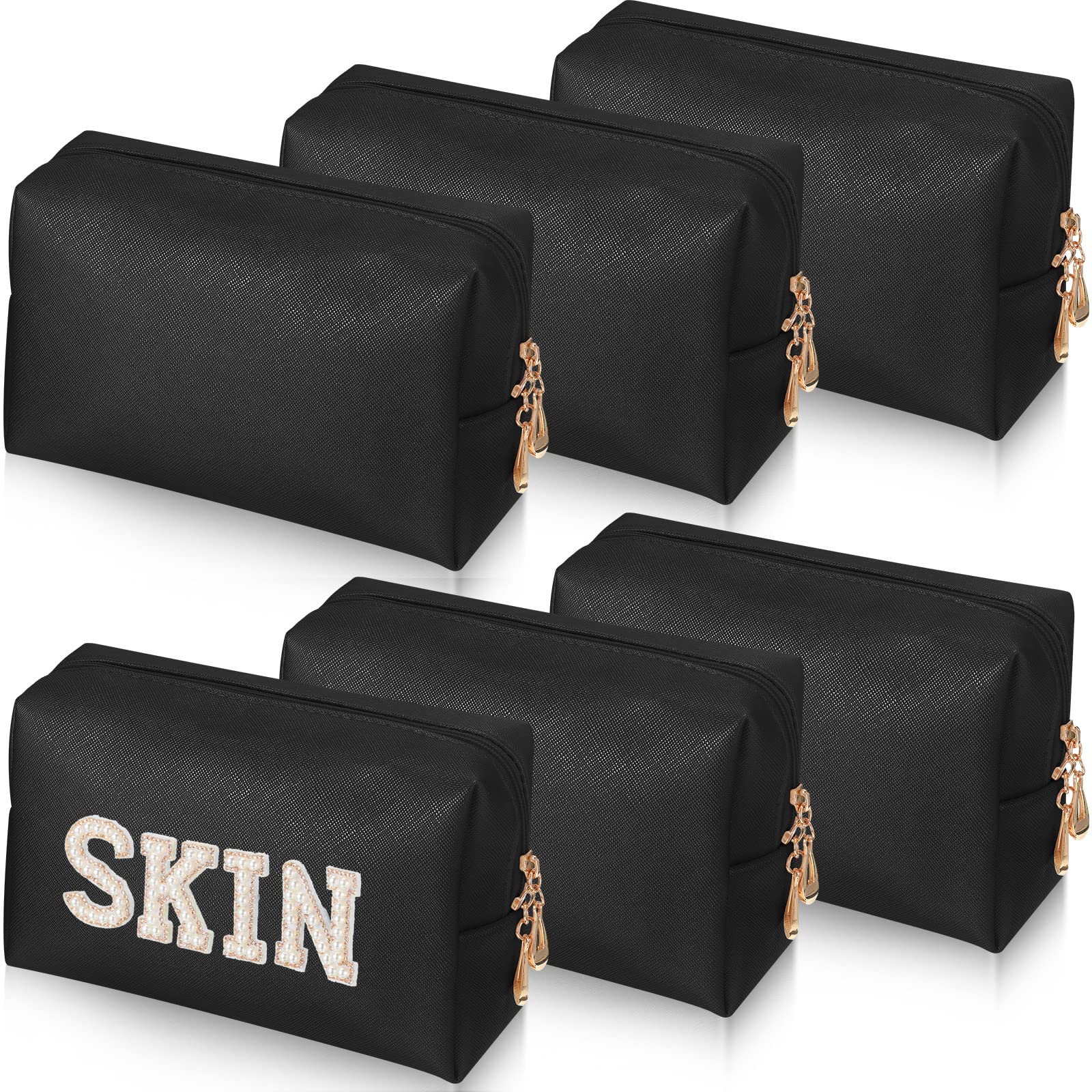 Gerrii 6-Piece Preppy Patch Makeup Bag Set – Waterproof PU Leather Pouches