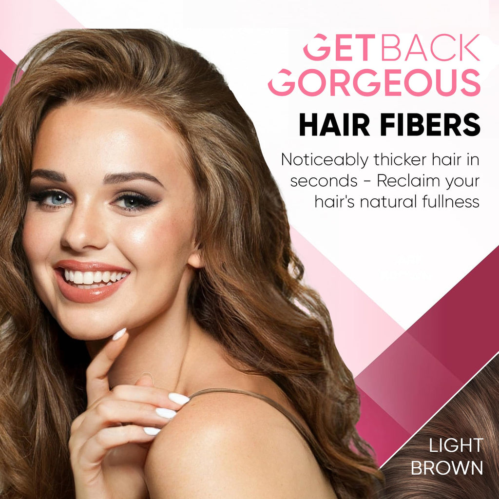 Get Back Gorgeous GBG Hair Fibers - Light Brown, 25g Bottle - Instant Coverage for Thinning Hair & Bald Spots - Cruelty Free
