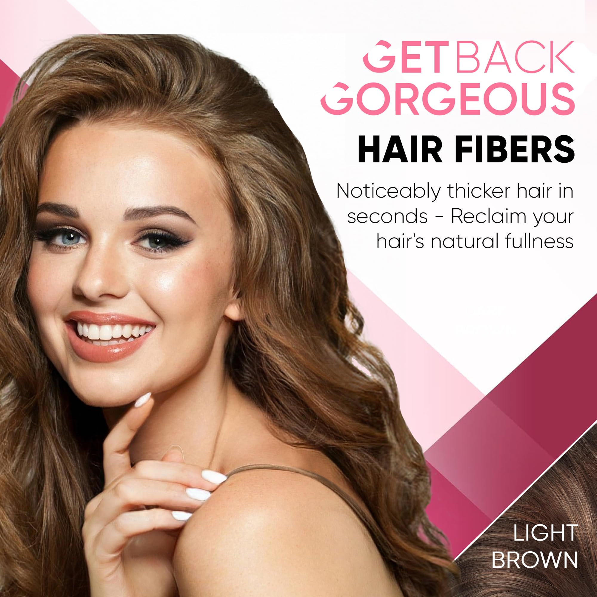 Get Back Gorgeous GBG Hair Fibers - Light Brown, 25g Bottle - Instant Coverage for Thinning Hair & Bald Spots - Cruelty Free