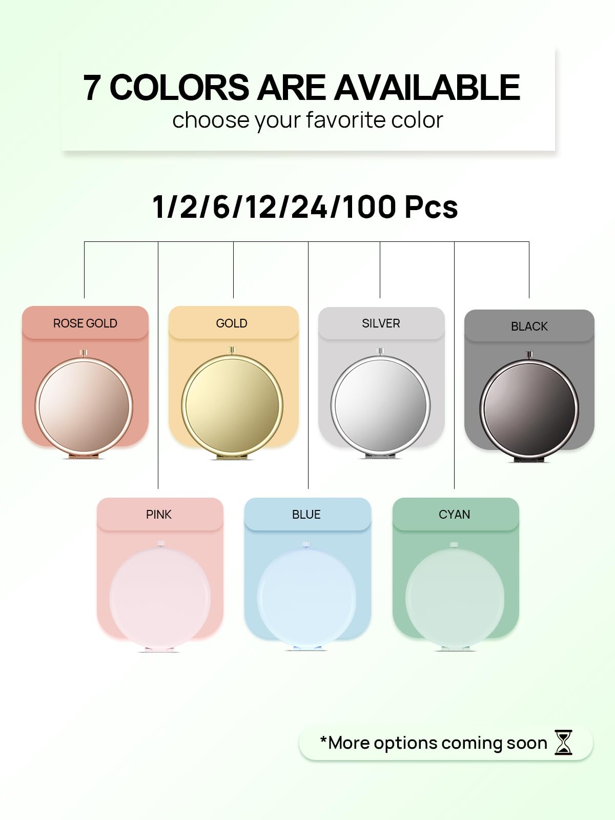 Getinbulk Compact Mirror for Purse – 100-Pack, Double-Sided 1X/2X Magnifying Metal Mirrors (Round, Cyan)