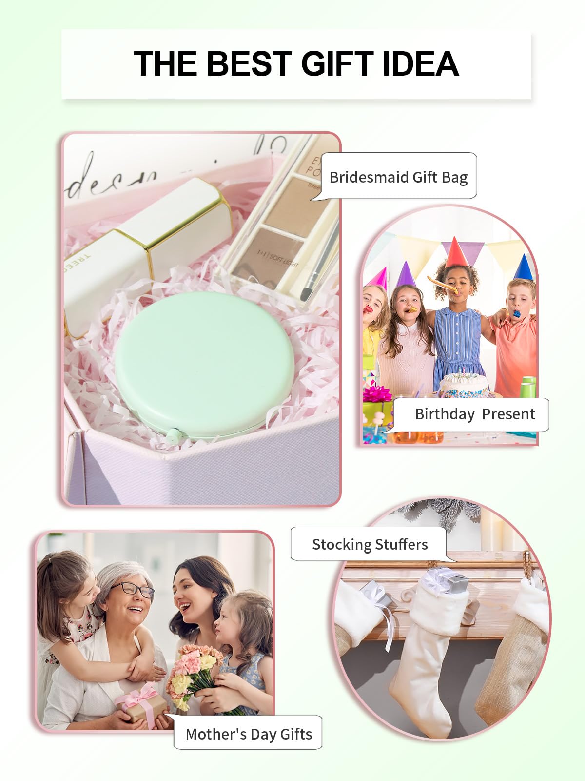 Getinbulk Compact Mirror for Purse – 100-Pack, Double-Sided 1X/2X Magnifying Metal Mirrors (Round, Cyan)