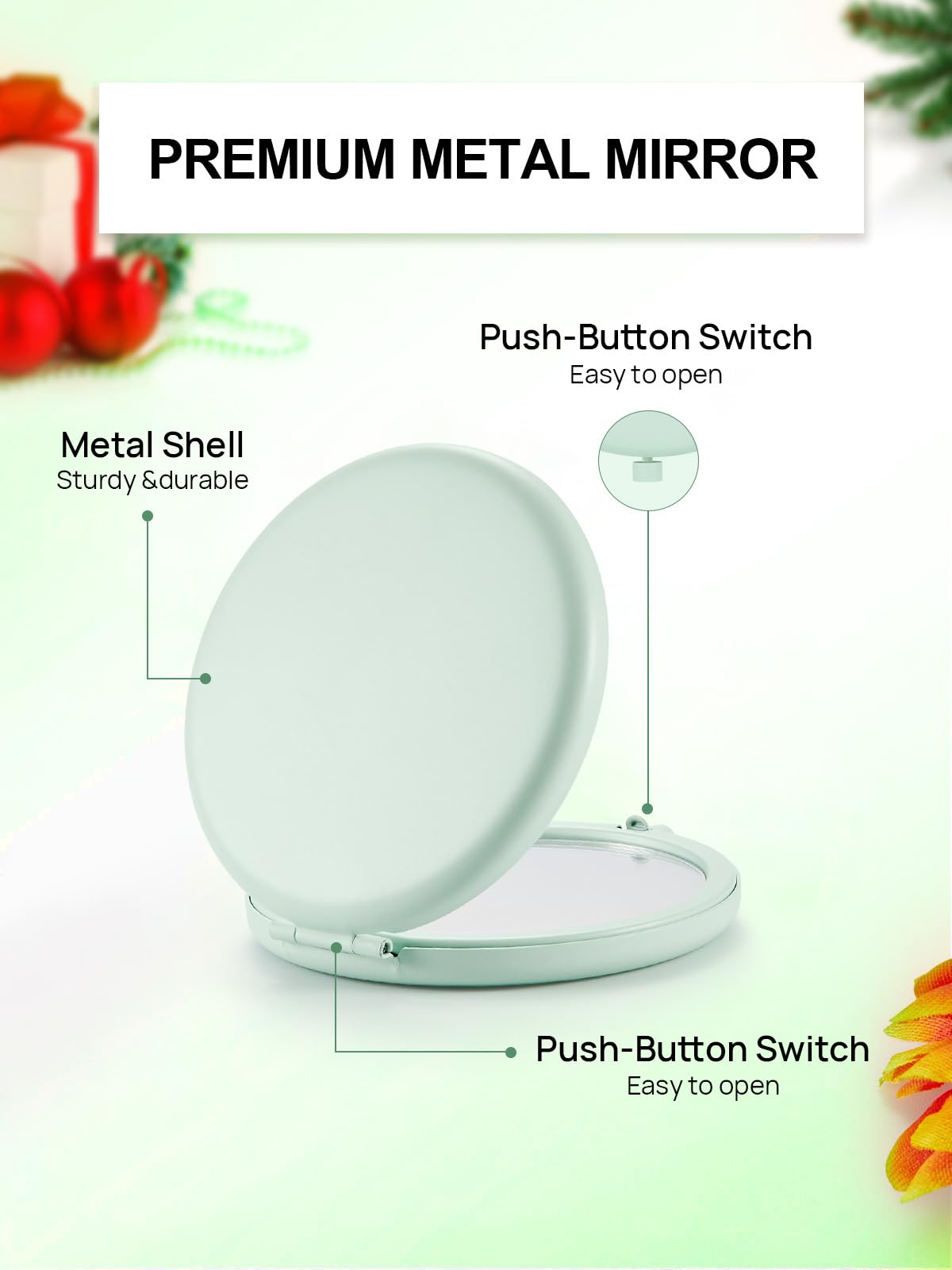 Getinbulk Compact Mirror for Purse – 100-Pack, Double-Sided 1X/2X Magnifying Metal Mirrors (Round, Cyan)