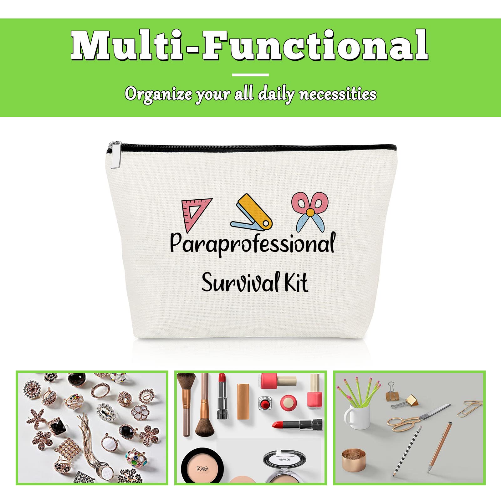 Gevody Paraprofessional Appreciation Gift 3-Pack Makeup Bags | Travel Cosmetic Pouches for Paraeducators