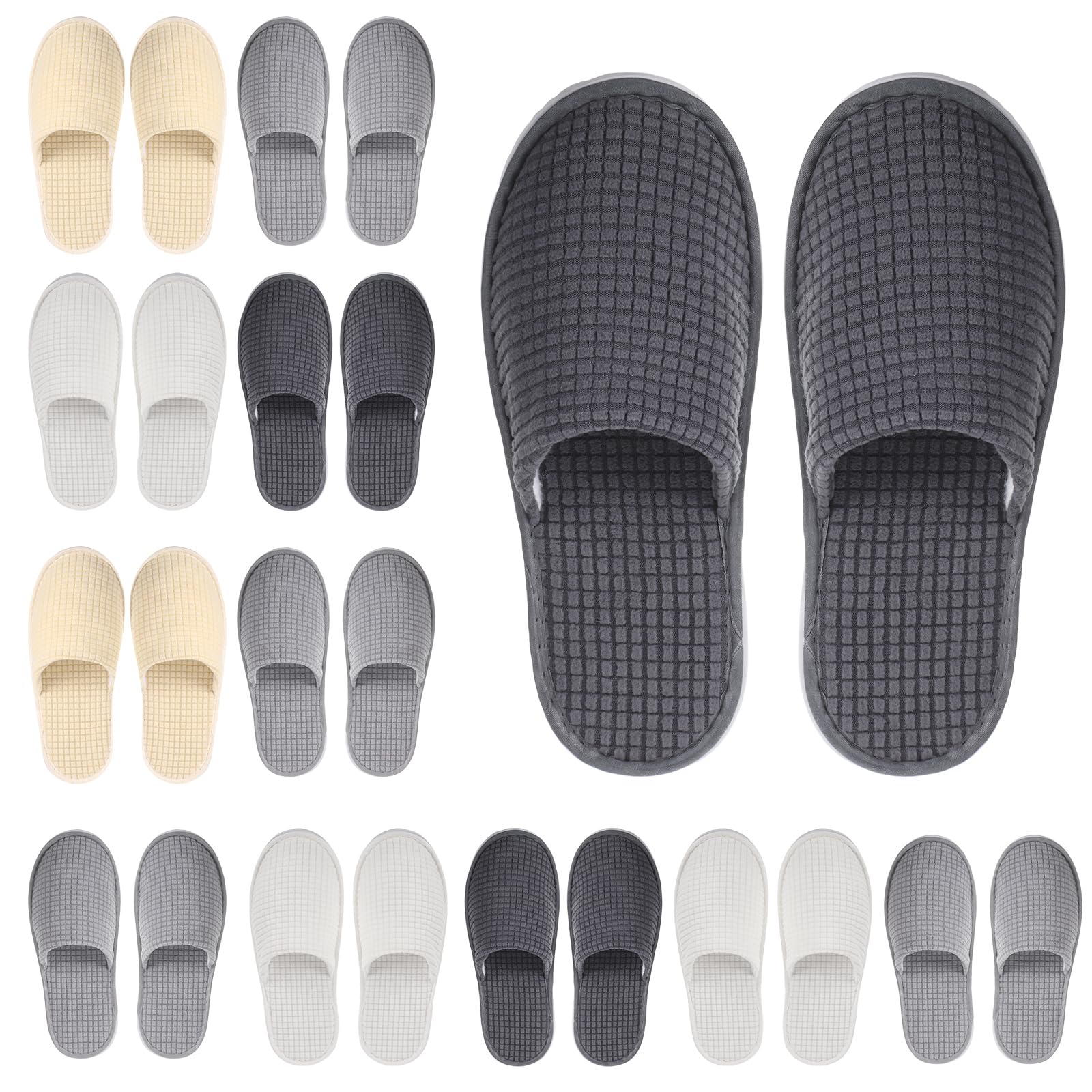 Geyoga 12-Pair House Slippers Pack for Guests – Non-Slip, Disposable & Reusable, Closed-Toe (White/Black/Gray/Beige)