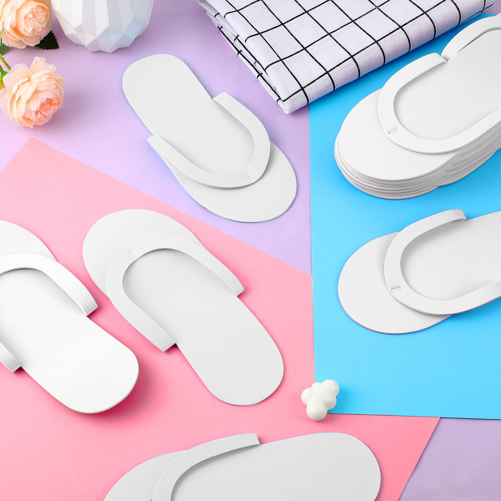 Geyoga 48 Pairs Disposable Pedicure Slippers – Foam Spa Flip Flops for Women (White)