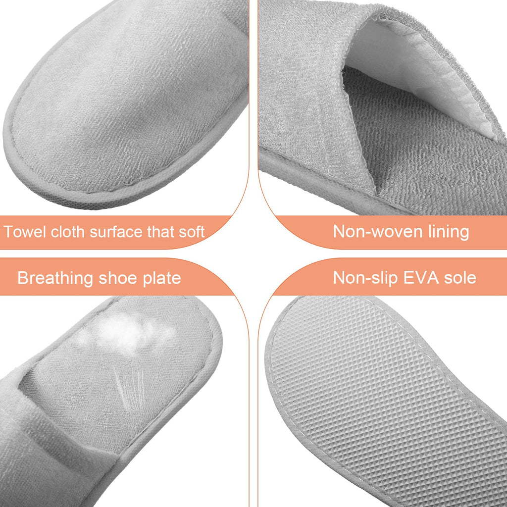 Geyoga 12 Pair Disposable Slippers for Guests – Non-Slip, Light Gray, Hotel & Spa Ready