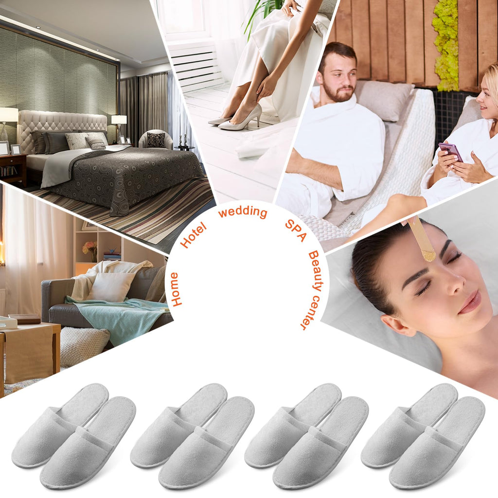 Geyoga 12 Pair Disposable Slippers for Guests – Non-Slip, Light Gray, Hotel & Spa Ready
