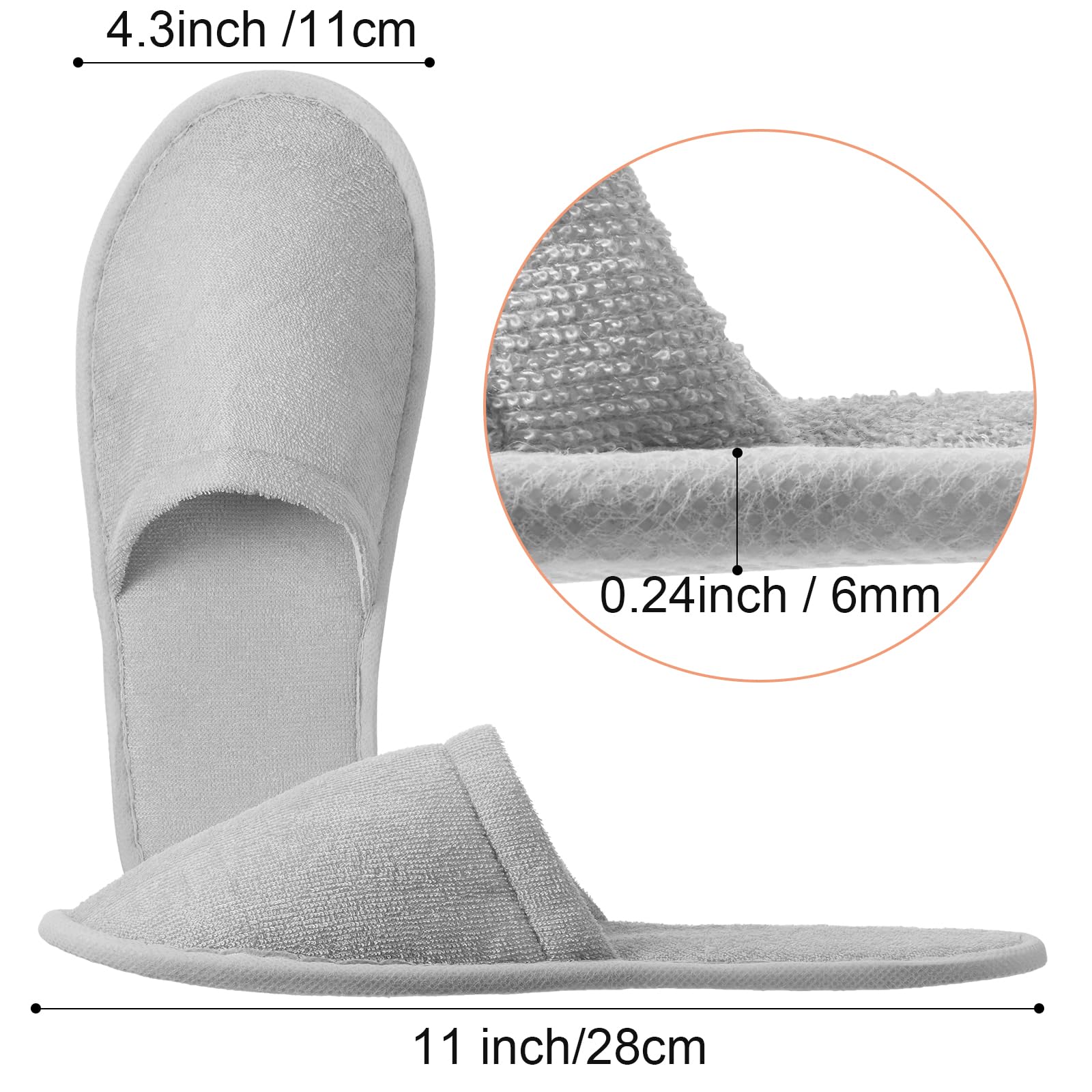 Geyoga 12 Pair Disposable Slippers for Guests – Non-Slip, Light Gray, Hotel & Spa Ready