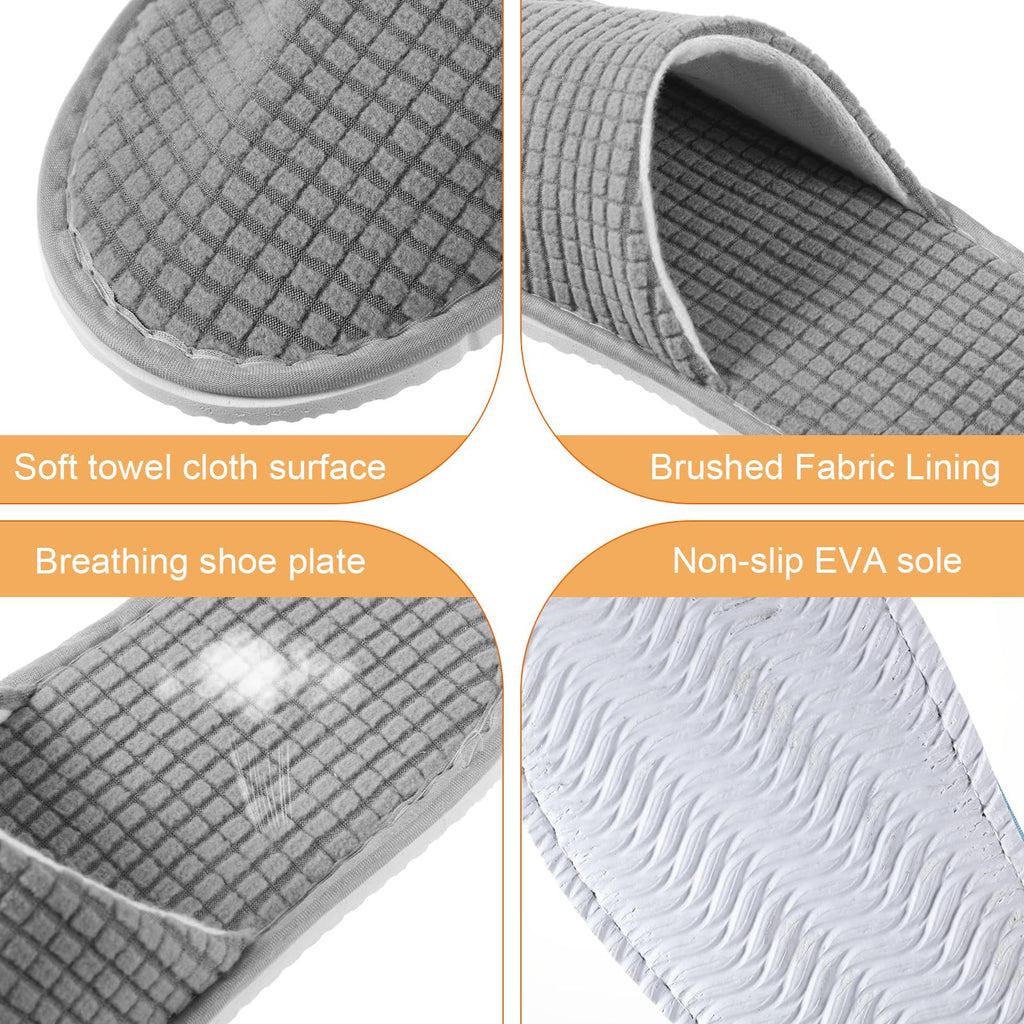 Geyoga 12-Pair House Slippers Pack for Guests – Non-Slip, Disposable & Reusable, Closed-Toe (White/Black/Gray/Beige)