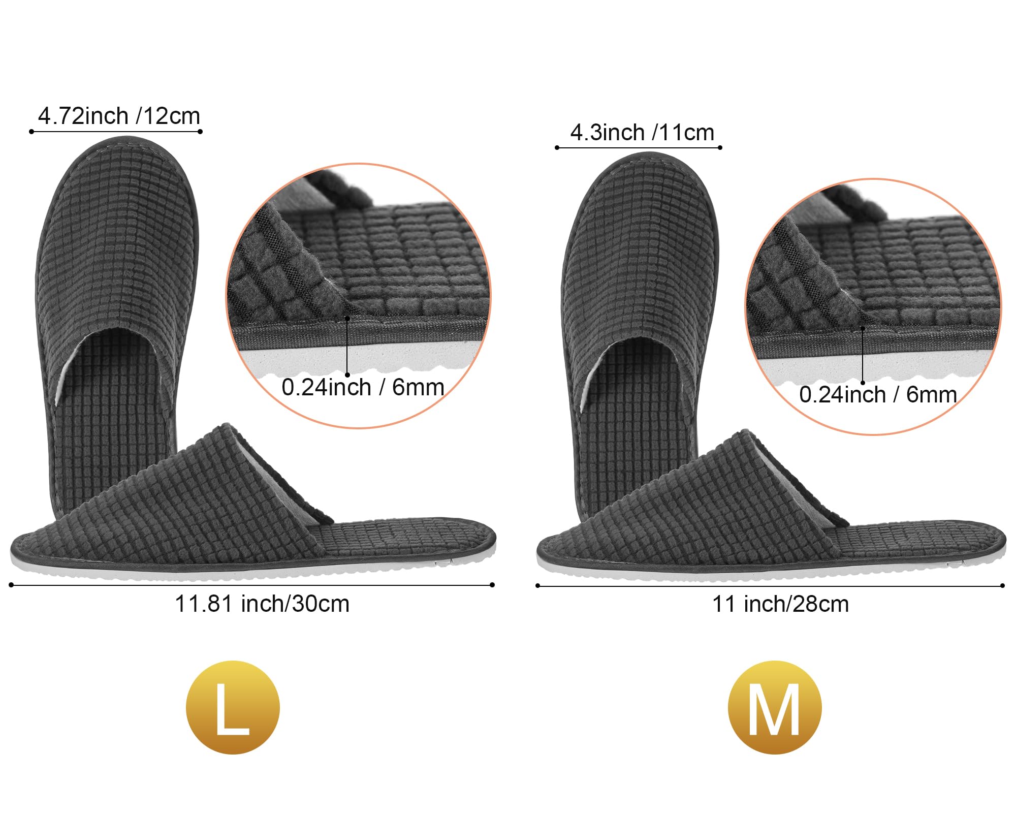 Geyoga 12-Pair House Slippers Pack for Guests – Non-Slip, Disposable & Reusable, Closed-Toe (White/Black/Gray/Beige)