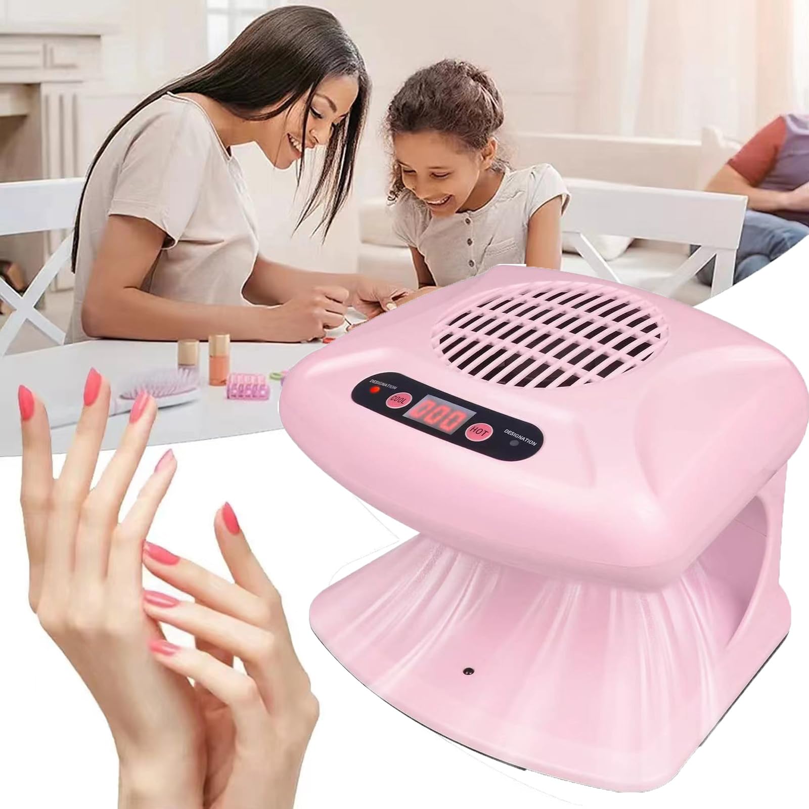 GGAIFbp Nail Dryer 300W – 2-in-1 Hot & Cold Air, Auto Sensor, Pink