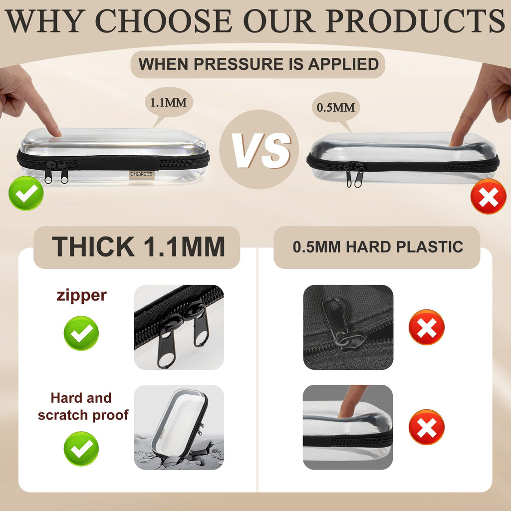 Gharges Clear Hard Shell Zipper Case Set – 3-Pack (S/M/L), 1.1mm BPA-Free PVC