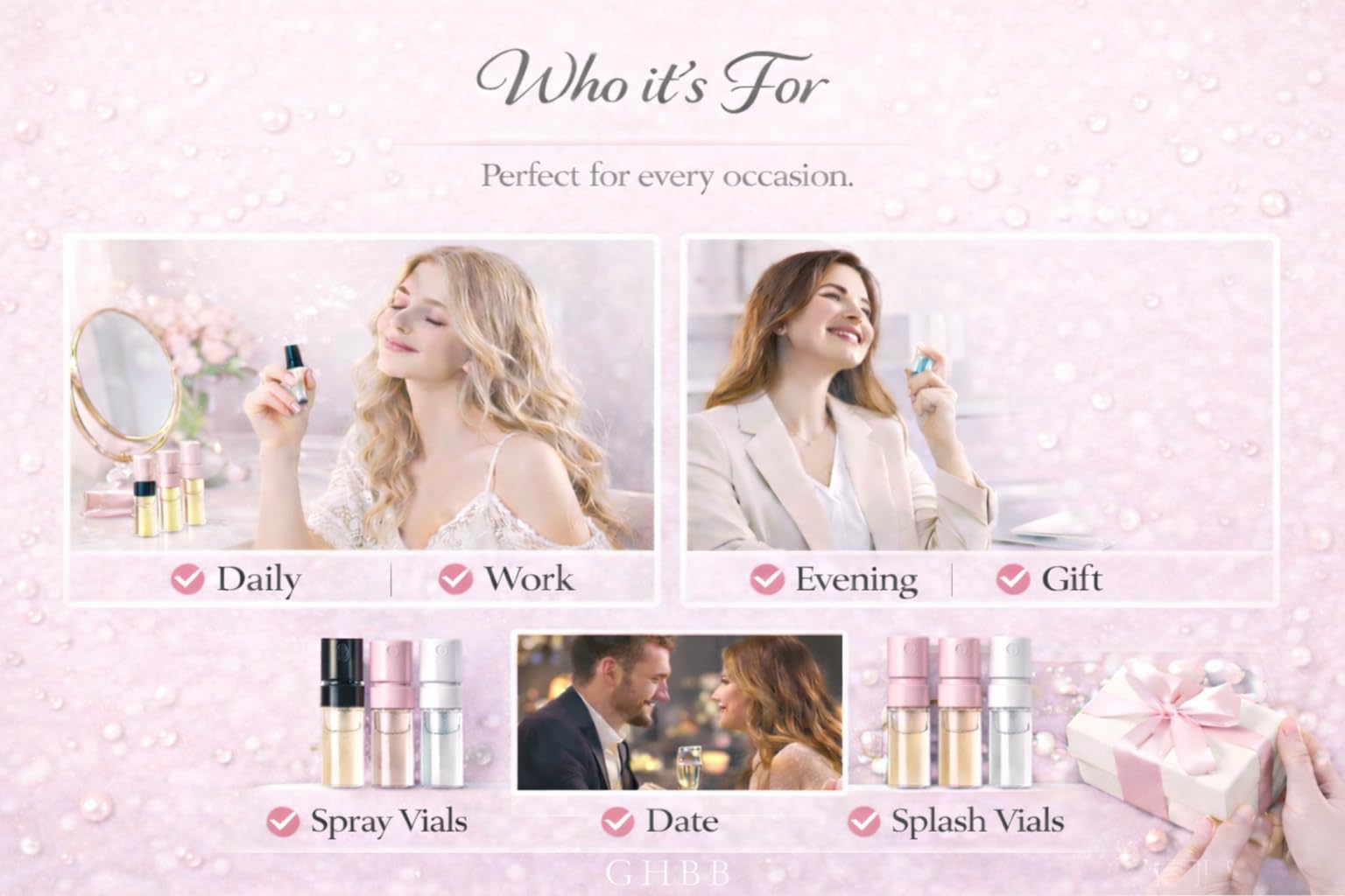 GHBB Women's Designer Perfume Sampler Set — 8 Vials, Travel-Ready Fragrance Samples