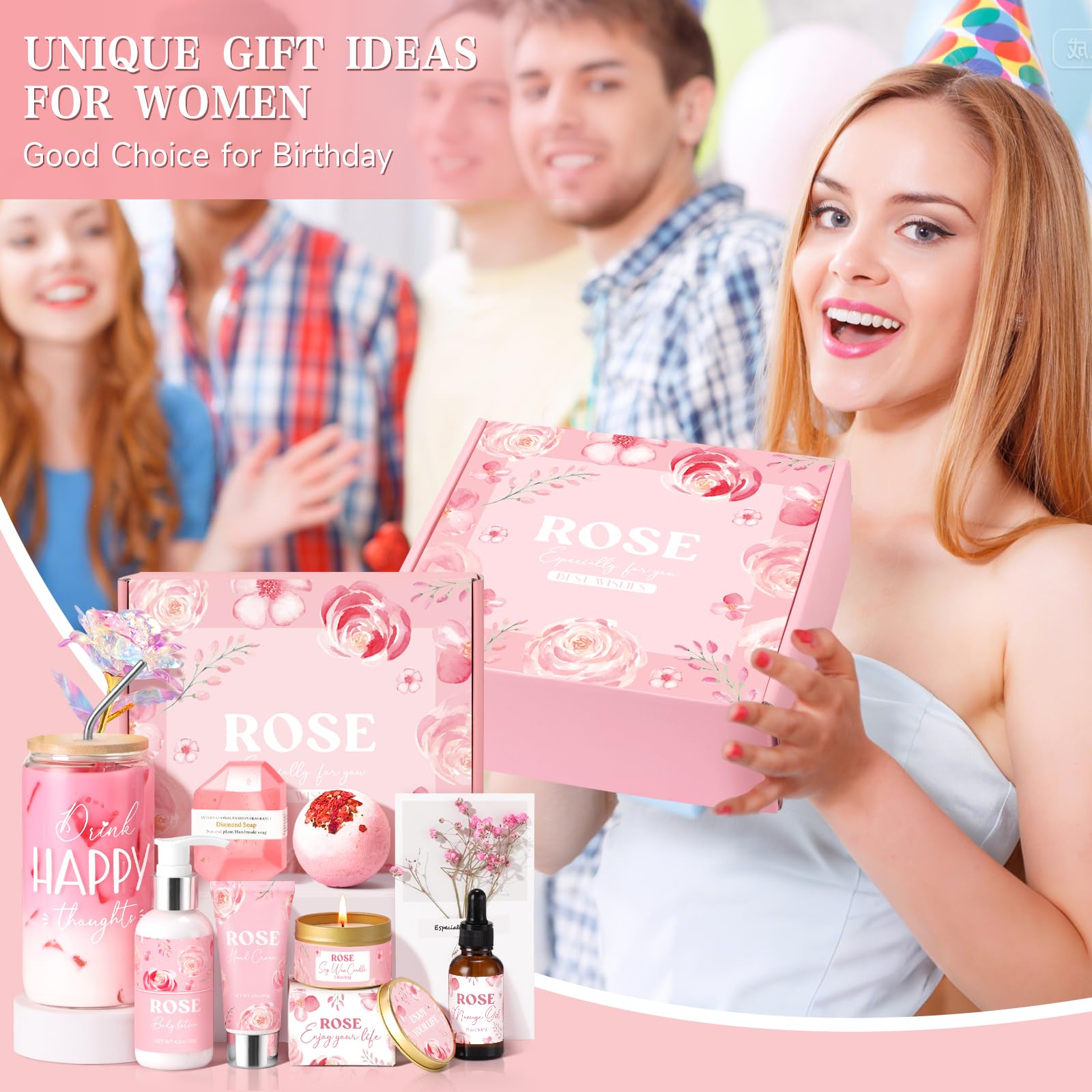 GiftPeak Rose Spa Gift Basket for Women | Birthday Gifts & Self-Care Box