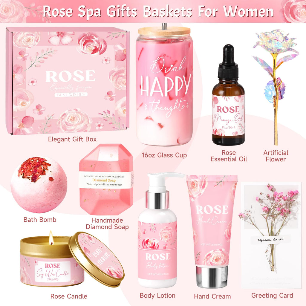GiftPeak Rose Spa Gift Basket for Women | Birthday Gifts & Self-Care Box