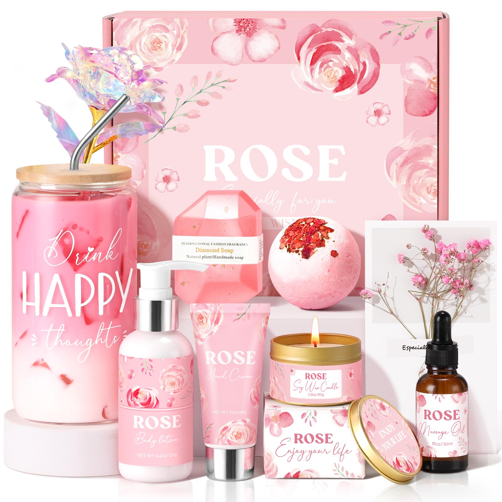 GiftPeak Rose Spa Gift Basket for Women | Birthday Gifts & Self-Care Box