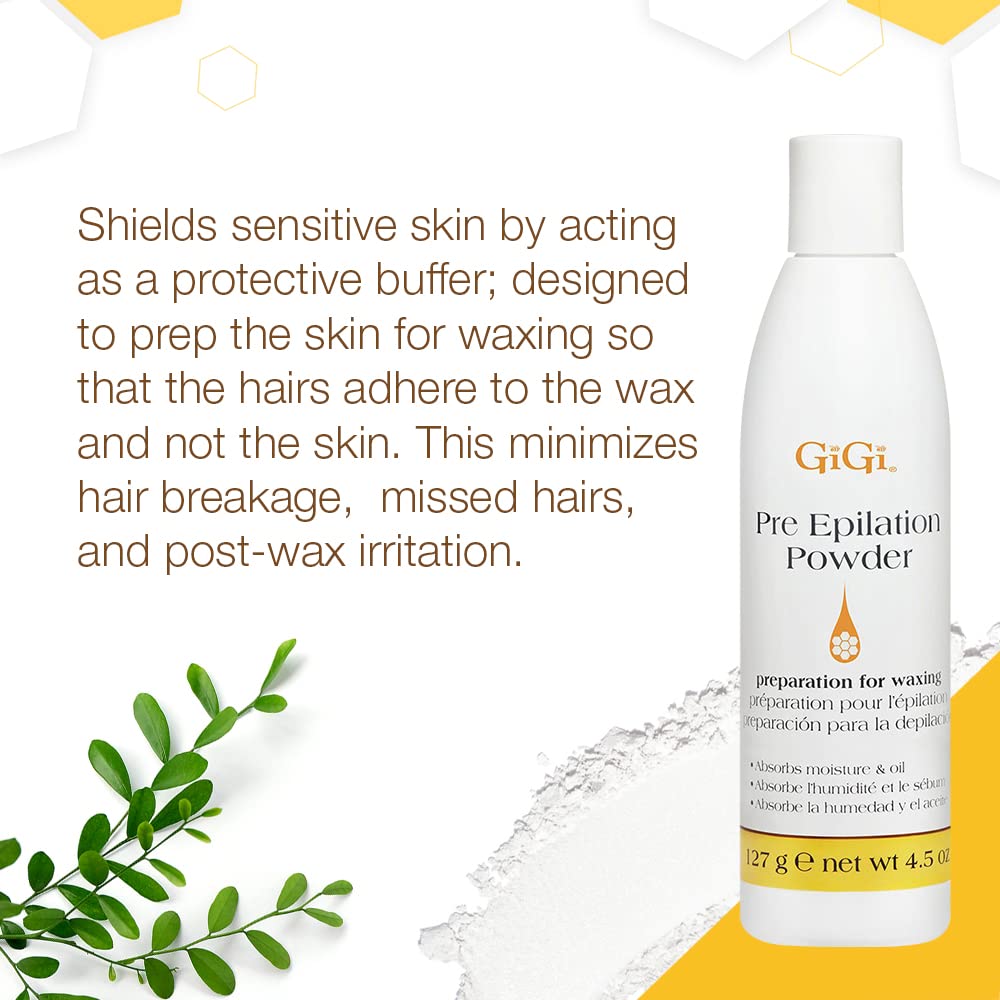 GiGi Pre-Epilation Waxing Powder – Moisture-Absorbing Pre-Wax Prep, 4.5 oz
