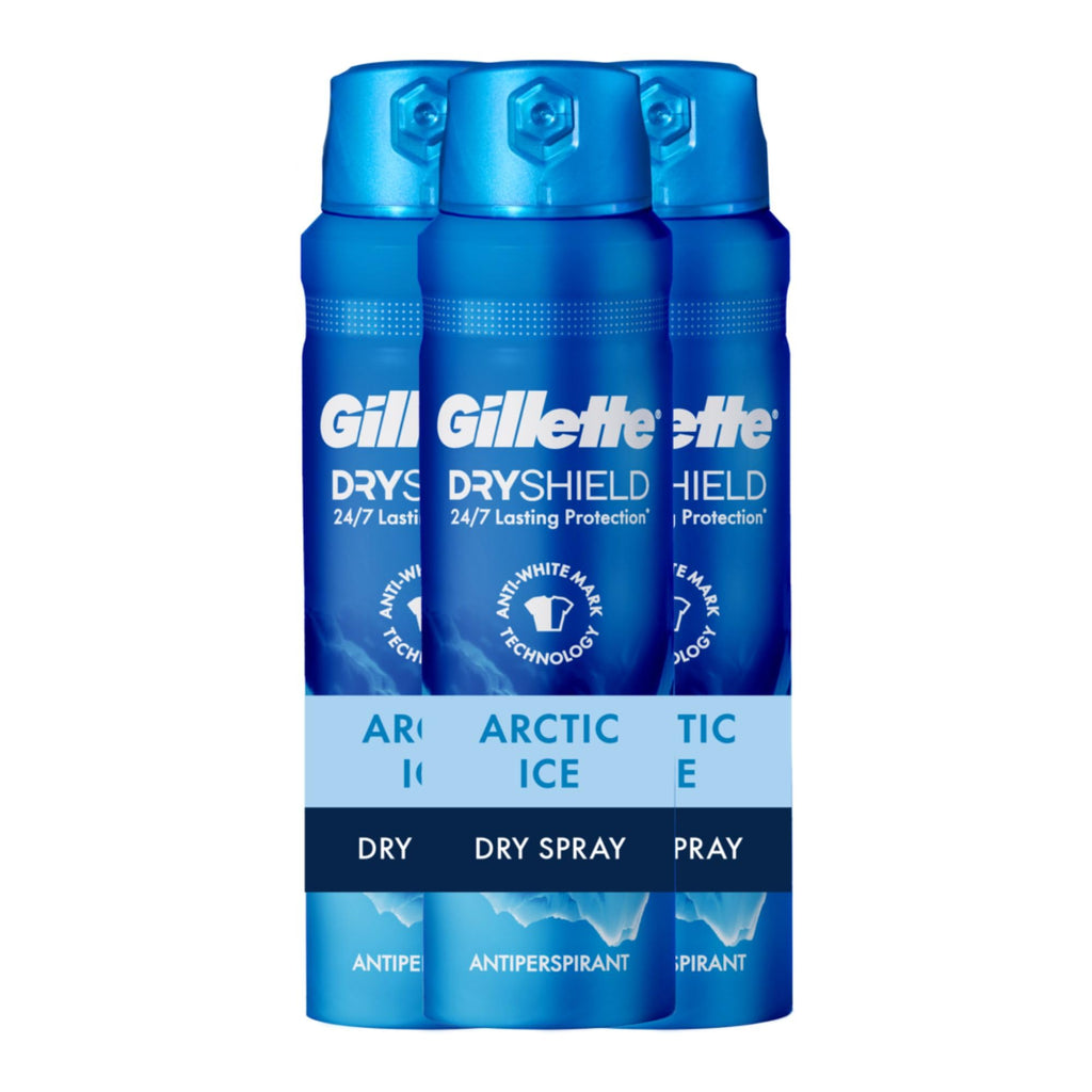 Gillette Dry Spray Antiperspirant & Deodorant for Men – Arctic Ice, 24/7 Sweat & Odor Protection (Pack of 3, 4.3 oz each)