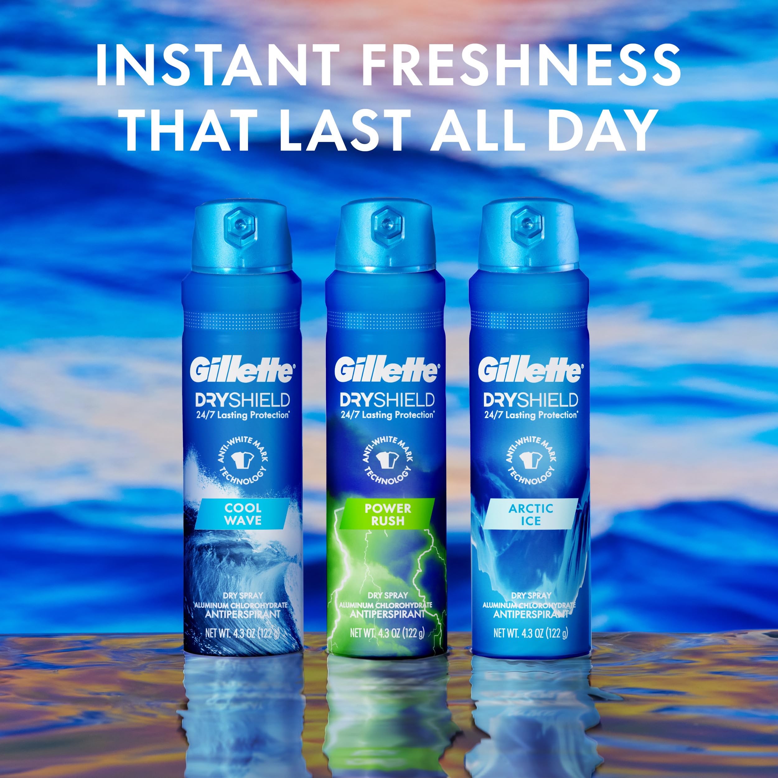 Gillette Dry Spray Antiperspirant & Deodorant for Men – Arctic Ice, 24/7 Sweat & Odor Protection (Pack of 3, 4.3 oz each)