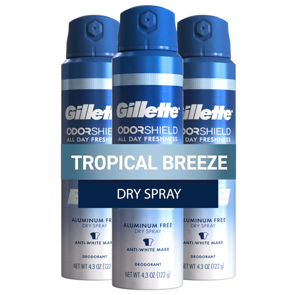Gillette Aluminum Free Deodorant for Men | Dry Spray Tropical Breeze, 4.3 Oz (Pack of 3)